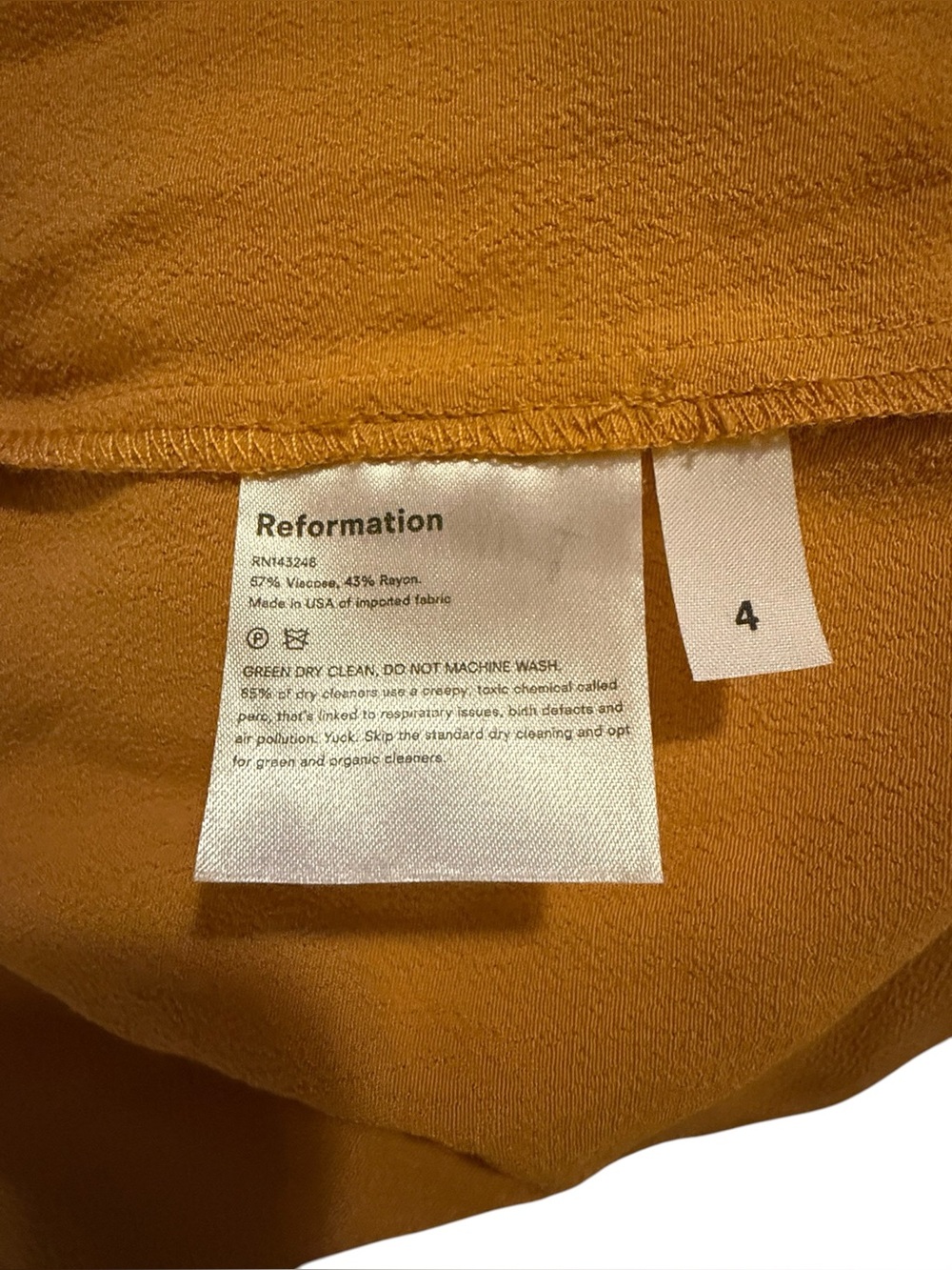 Reformation Christina Mustard Midi dress Size 4 - Picture 6 of 6